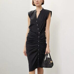 Veronica Beard Black Ruched Short Sleeve Midi Shirt Dress Button Down Women’s 6